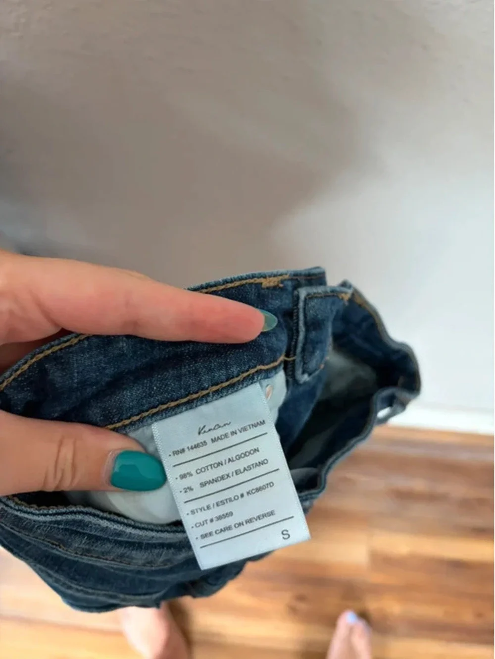 Kancan dark wash jean shorts size S some stretch